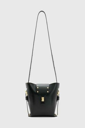 Usnjena torbica AllSaints MIRO črna barva - črna. Majhna torbica iz kolekcije AllSaints. Model na zapenjanje