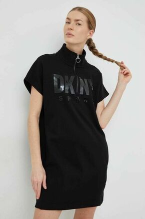 Obleka Dkny črna barva - črna. Obleka iz kolekcije Dkny. Ohlapen model izdelan iz pletenine s potiskom.