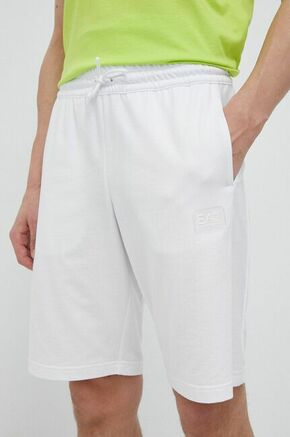 Bombažne kratke hlače EA7 Emporio Armani bela barva - bela. Kratke hlače iz kolekcije EA7 Emporio Armani. Model izdelan iz pletenine. Izjemno udoben material