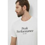 Bombažna kratka majica Peak Performance moški, bela barva - bela. Kratka majica iz kolekcije Peak Performance, izdelana iz pletenine s potiskom. Model iz zračne bombažne tkanine.