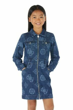 Otroška jeans obleka Guess - modra. Otroški obleka iz kolekcije Guess. Model izdelan iz jeansa. Model iz izjemno udobne bombažne tkanine.