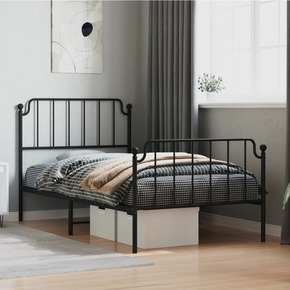 VidaXL Kovinski posteljni okvir z vzglavjem in vznožjem&nbsp;črn 100x200 cm