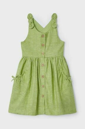 Otroška lanena obleka Mayoral zelena barva - zelena. Otroški obleka iz kolekcije Mayoral. Model izdelan iz enobarvnega materiala.
