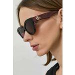 Sončna očala Gucci ženski, bordo barva - bordo. Sončna očala iz kolekcije Gucci. Model s enobarvnimi stekli in okvirji iz plastike. Ima filter UV 400.
