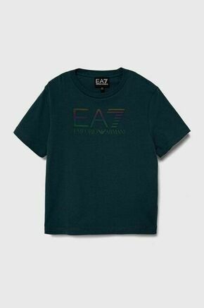 Otroška bombažna kratka majica EA7 Emporio Armani - modra. Otroške lahkotna kratka majica iz kolekcije EA7 Emporio Armani