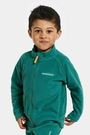 Otroški pulover Didriksons MONTE KIDS FULLZIP zelena barva - zelena. Otroški pulover iz kolekcije Didriksons. Model z zapenjanjem na zadrgo