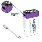 Ansmannov Li-ion 9V blok, min 340 mAh, z elektroniko za polnjenje, USB-C