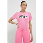 Kratka majica Dkny ženski, vijolična barva - roza. Kratka majica iz kolekcije Dkny. Model izdelan iz tanke, zelo elastične pletenine. Izjemno zračen, udoben material.
