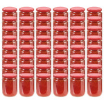 vidaXL Stekleni kozarci z rdečimi pokrovi 48 kosov 230 ml