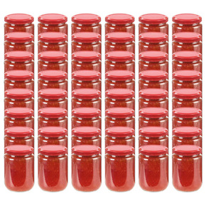 VidaXL Stekleni kozarci z rdečimi pokrovi 48 kosov 230 ml