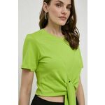 Kratka majica Silvian Heach ženski, zelena barva - zelena. Kratka majica iz kolekcije Silvian Heach, izdelana iz tanke, elastične pletenine. Model iz izjemno udobne tkanine z visoko vsebnostjo bombaža.