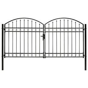 Dvojna vrata za ograjo zaobljena jeklo 300x150 cm črna