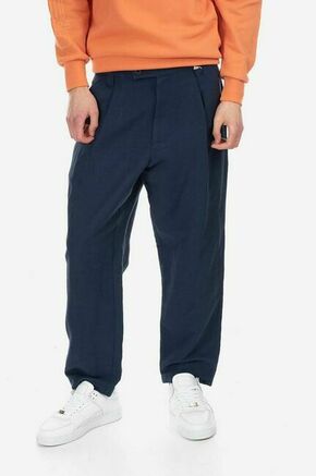Lanene hlače A.P.C. mornarsko modra barva - mornarsko modra. Hlače iz kolekcije A.P.C. Model izdelan iz enobarvne tkanine. Model iz zračne tkanine z visoko vsebnostjo lanu.