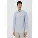 Lanena srajca Armani Exchange - modra. Srajca iz kolekcije Armani Exchange, izdelana iz črtaste tkanine. Model iz zračne tkanine z visoko vsebnostjo lanu.