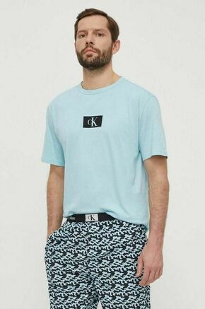 Bombažen pižama t-shirt Calvin Klein Underwear - modra. Pižama majica iz kolekcije Calvin Klein Underwear. Model izdelan iz pletenine s potiskom. Model iz izjemno udobne bombažne tkanine.