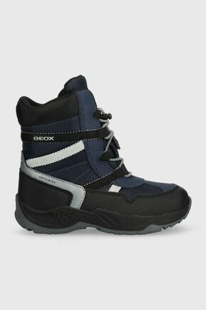 Otroški zimski škornji Geox - mornarsko modra. Zimski čevlji iz kolekcije Geox. Delno podloženi model izdelan iz kombinacije tekstilnega in sintetičnega materiala.