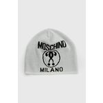 Volnena kapa Moschino siva barva, - siva. Kapa iz kolekcije Moschino. Model izdelan iz pletenine s potiskom.