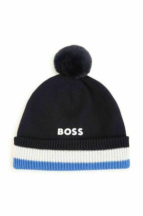 Otroška kapa BOSS mornarsko modra barva - mornarsko modra. Otroški kapa iz kolekcije BOSS. Model izdelan iz vzorčaste pletenine.