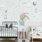 Nalepke za otroško sobo – zajčki, zvezde, oblaki v barvi mentola