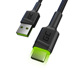 Green Cell kabel USB - usb-c green cell gc ray, 120 cm, zelena dioda, hitro polnjenje ultra charge, qc 3.0