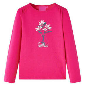 VidaXL Otroška majica z dolgimi rokavi potisk cvetlic živo roza 92
