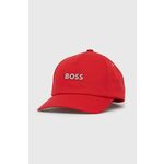 Bombažna kapa BOSS Boss Casual - rdeča. Kapa s šiltom vrste baseball iz kolekcije BOSS. Model izdelan iz tkanine z nalepko.