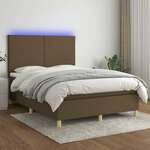 shumee Box spring postelja z vzmetnico LED temno rjava 140x190cm blago