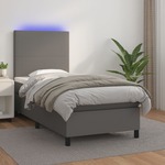 shumee Box spring postelja z vzmetnico LED siva 80x200 cm umetno usnje