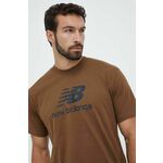Bombažna kratka majica New Balance rjava barva - rjava. Kratka majica iz kolekcije New Balance, izdelana iz tanke, elastične pletenine. Model iz izjemno udobne tkanine z visoko vsebnostjo bombaža.