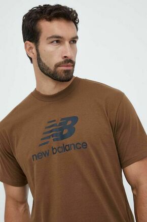 Bombažna kratka majica New Balance rjava barva - rjava. Kratka majica iz kolekcije New Balance