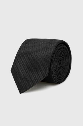 Svilena kravata HUGO črna barva - črna. Kravata iz kolekcije HUGO. Model izdelan iz vzorčaste tkanine.