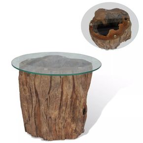 Klubska mizica iz tikovine in stekla 50x40 cm