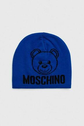 Volnena kapa Moschino - modra. Kapa iz kolekcije Moschino. Model izdelan iz pletenine s potiskom.