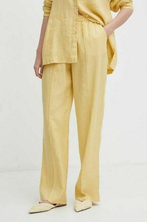 Lanene hlače United Colors of Benetton rumena barva - rumena. Lahkotne hlače iz kolekcije United Colors of Benetton izdelane iz enobarvne tkanine. Model iz zračne lanene tkanine.