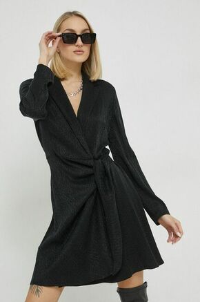 Obleka HUGO črna barva - črna. Lahkotna obleka iz kolekcije HUGO. Teliran model izdelan iz vzorčaste tkanine. Tanek