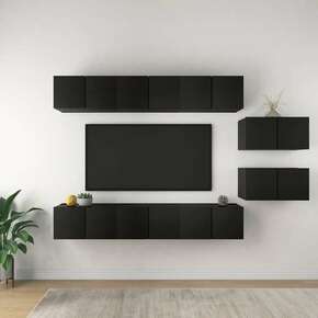 Greatstore Komplet TV omaric 8-delni črna iverna plošča