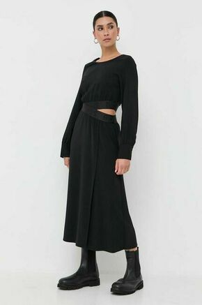 Obleka BOSS črna barva - črna. Obleka iz kolekcije BOSS. Model izdelan iz enobarvne tkanine. Model iz izjemno udobne tkanine z visoko vsebnostjo viskoze.