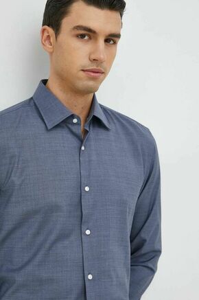 Volnena srajca BOSS moška - modra. Srajca iz kolekcije BOSS. Model izdelan iz tanke