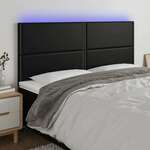 shumee LED posteljno vzglavje črno 200x5x118/128 cm umetno usnje