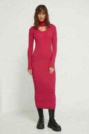 Obleka HUGO roza barva - roza. Obleka iz kolekcije HUGO. Model izdelan iz enobarvne pletenine. Zelo elastičen material zagotavlja popolno svobodo gibanja.