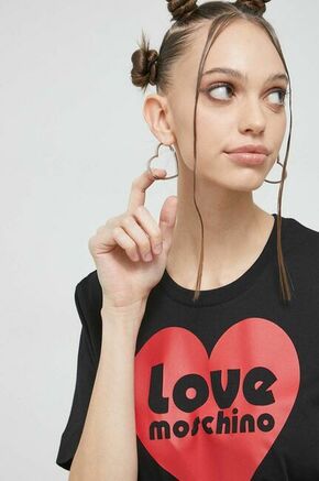 Bombažna kratka majica Love Moschino črna barva - črna. Kratka majica iz kolekcije Love Moschino. Model izdelan iz udobne pletenine.