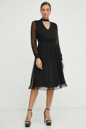 Svilena obleka Nissa črna barva - črna. Obleka iz kolekcije Nissa. Model izdelan iz lahke tkanine. Model iz izjemno udobne