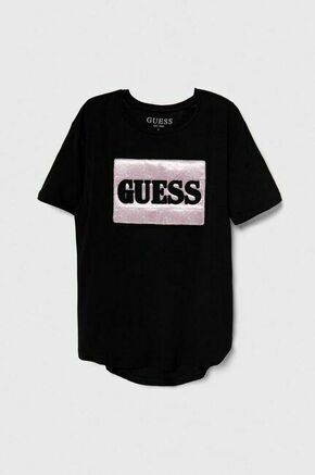 Otroška kratka majica Guess črna barva - črna. Otroške kratka majica iz kolekcije Guess. Model izdelan iz tanke