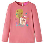 vidaXL Otroška majica z dolgimi rokavi potisk medvedka starinsko roza 92