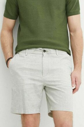 Kratke hlače iz mešanice lana BOSS zelena barva - zelena. Kratke hlače iz kolekcije BOSS. Model izdelan iz gladke tkanine. Izjemno zračen