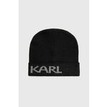 Kapa Karl Lagerfeld črna barva, - črna. Kapa iz kolekcije Karl Lagerfeld. Model izdelan iz pletenine s potiskom.