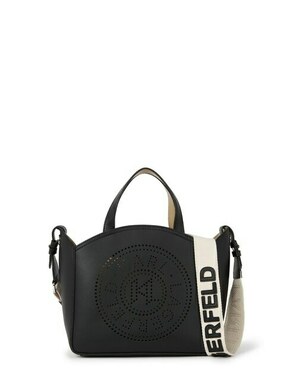 Usnjena torbica Karl Lagerfeld bela barva - črna. Srednje velika torbica iz kolekcije Karl Lagerfeld. Model na zapenjanje