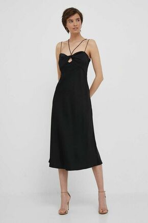 Obleka Calvin Klein črna barva - črna. Lahkotna obleka iz kolekcije Calvin Klein. Model izdelan iz enobarvne tkanine. Model iz zračne viskozne tkanine.