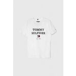 Otroška bombažna kratka majica Tommy Hilfiger bela barva - bela. Otroške lahkotna kratka majica iz kolekcije Tommy Hilfiger, izdelana iz visokokakovostne pletenine, ki je bila izdelana na trajnostni način. Model iz izjemno udobne bombažne tkanine.