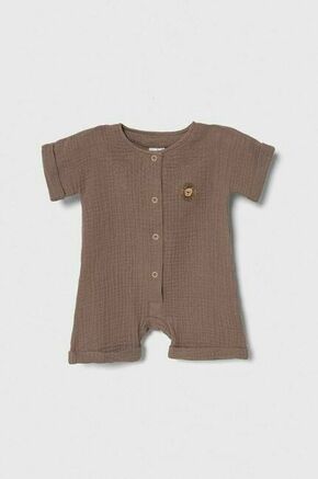 Otroški bombažni romper Jamiks - rjava. Pajac za dojenčka iz kolekcije Jamiks. Model izdelan iz vzorčaste tkanine. Visokokakovosten material